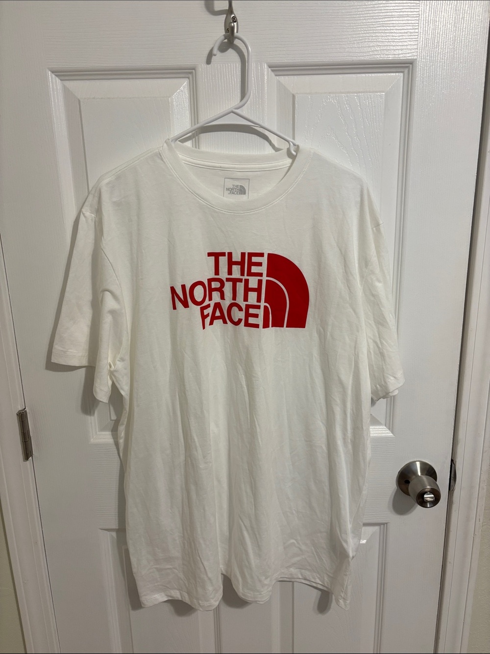 The North Face White Short Sleeve Tee with Red Logo